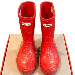 Hunter Girls Sparkly Pink Rain Boots, Size 11